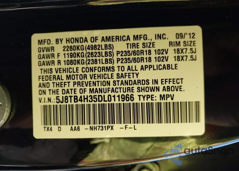 2013 Acura Rdx z USA, uszkodzony, nr VIN 5J8TB4H35DL011966